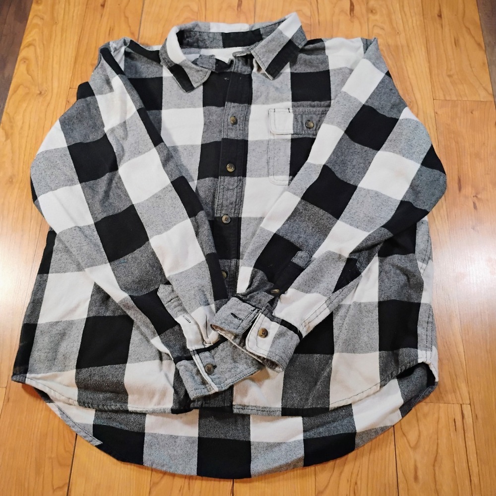 Old Mill Flannel Button Down Plaid Long Sleeve Shirt Black White Check Men XL